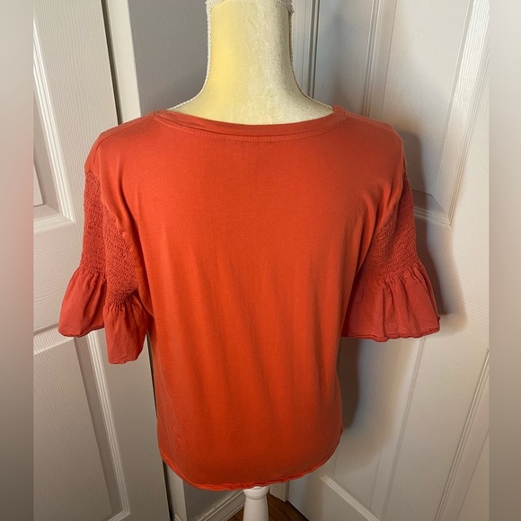Maette Orange Top w/ smocked and ruffle sleeves - Picture 2 of 4